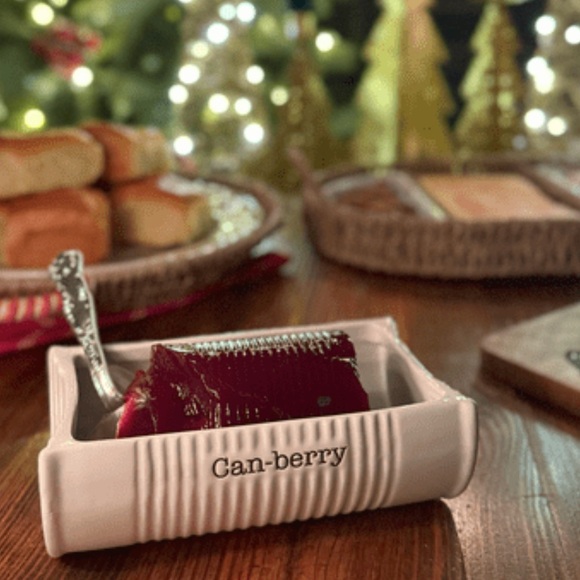 Mud Pie Can-Berry Dish 2 Piece Set Ceramic & Silver Cranberry Turkey Dressing - Picture 8 of 9